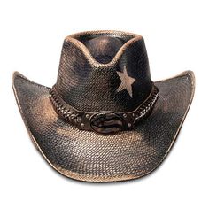 Unsure of what a Dropship item is? Click this link so you are fully informed prior to your purchase! The Stampede Vintage Black Star USA Panama Straw Cowboy Hat is yet another fantastic Panama straw cowboy hats offered from California Hat Company. This stylish Cowboy Hat comes distressed dyed and each hat has a one-of-kind look depending on the staining. The hat is accented with a weaved leather and chain hat band and is adorned with an underwelt Long Horn brim on either side. The high crown and rigid construction ensures your hat will stand the test of time, even while putting it through its paces. Brim 3.75" Underwelt Brim Crown Long Tear Drop Crown 5" Features Made in Argentina Genuine Panama Straw Braided Leather Hat Band With Metal American Eagle Buckle Vintage Stained w/ Star Stencil