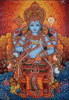 an image of the god ganesha with many colors and patterns on it's body