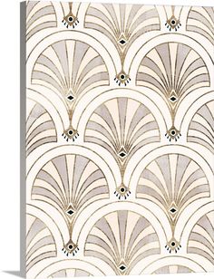 an art deco wallpaper design with fan shapes in beige and grey colors on a white background