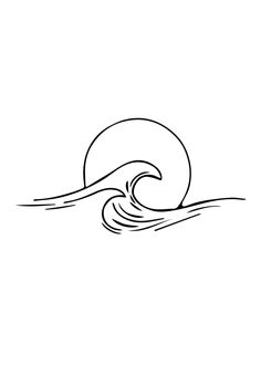 a black and white drawing of a wave in the ocean