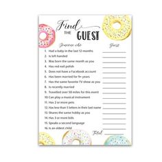 a printable game with donuts and the words find the guest