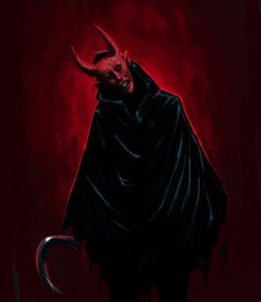 a painting of a devil with horns on it's head and cape over his shoulders