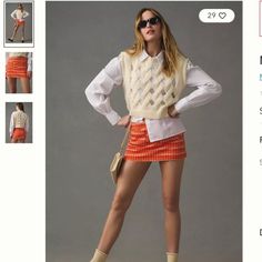 New Anthropologie Maeve Knit Skort Size M Dimensions 10.25" Rise 2.5" Inseam 10.75" Leg Opening Knit Vest Style, White Cotton Skirt, Plaid Skort, Orange Fits, Utility Skirt, Wrap Skort, Anthropologie Uk, Vest Style, Chunky Loafers