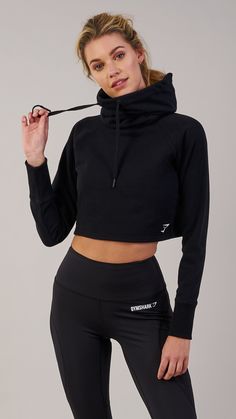 black gymshark slouch cropped hoodie + black gymshark leggings l sporty chic casual activewear outfits #gymshark #gymsharkwomen #athleisure High Waist Sports Leggings, Buy Leggings, Gymshark Women, Sporty Outfits, Sports Leggings, Leggings Fashion, Cropped Hoodie, Workout Wear