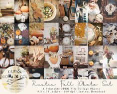 a collage of photos with pumpkins and other items