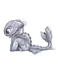 a drawing of a baby dragon sitting on the ground with its head turned to the side