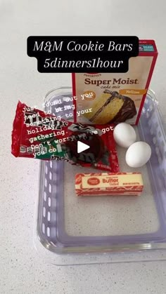 a plastic container filled with different types of food and ingredients to make an ice cream sandwich