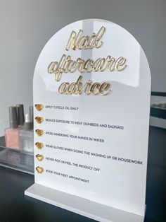 Elevate your salon or beauty room with these stunning desk signs.  UV printed with 3D mirror detail. 3mm gloss acrylic and white stand for a beautiful finish. Approx size A5: 148 x 210 mm. Nail Signs, Home Beauty Salon, Nail Desk