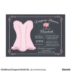 Chalkboard Lingerie Bridal Shower Invitation Pink Lace Corset, Modern Invitation, Bridal Shower Party