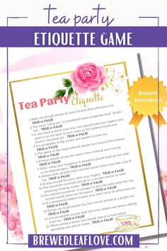 the tea party etiquette game with pink flowers