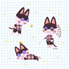 three images of a cat with glasses and a tennis racket in its paws, one is wearing a plaid shirt