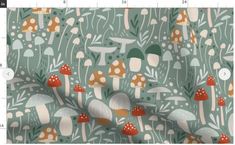 a green background with mushrooms and plants on it's side, as well as a ruler