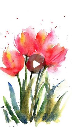 watercolor painting of pink flowers on white background