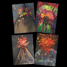 four paintings with different colors and shapes