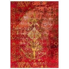 an old rug with red and gold colors on the carpet, it looks like something out of