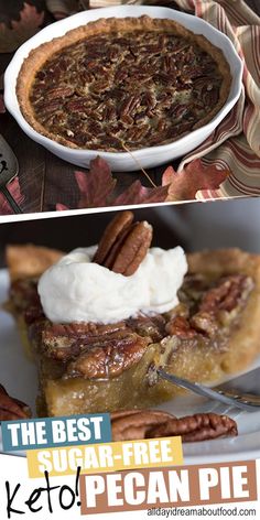 two pictures one with pecan pie and the other with whipped cream