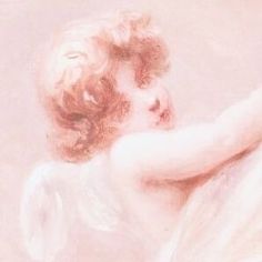 an artistic painting of a woman with white hair and angel wings on her back, in pastel pink tones