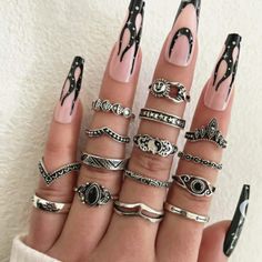 15 Pcs Yin & Yang Decor Ring, Antique Silver. Beautiful Style Rings For A Summer Vibe. Please Refer To All Pictures For Accurate Details About Sizes. Eye Flower, Hippie Goth, Glam Aesthetic, Trendy Office, Birthday Fits, Vintage Hip Hop, Silver Ring Set, Hippie Festival, Estilo Hip Hop