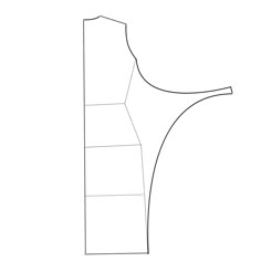 the front and back side of a dress pattern, with one section cut out to show the