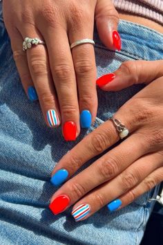 Fourth Of July Nail Inspo Simple, Simple Short 4th Of July Nails, Easy Fourth Of July Nails Simple, Red 4th Of July Nails, Short Fourth Of July Nails, Fourth Of July Nails Short, Fourth Of July Nails Simple, 4th Of July Nails Short, Diy Fourth Of July Nails