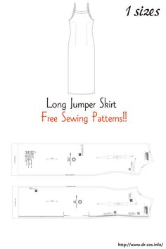 the long jumper skirt sewing pattern is shown with instructions for how to sew it