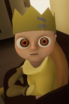 an animated image of a person with big eyes and a crown on top of their head