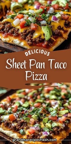 the delicious sheet pan taco pizza is ready to be eaten and put on the table