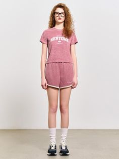 This is a casual and comfortable t-shirt and short pants set up by GENERAL IDEA that is made out of high quality and sturdy fabric. With unique design detail and trendy mood, you can style it for your casual and young daily outfit.- Glossy embroidery detail- Suitable for summer season- Color contrasting trimming detail on the pants- Elastic waistband Pink T-shirt For Summer Loungewear, Pink Short Athleisure Top, Comfortable Pink Cotton Top, Sporty Cotton Short Set With Short Sleeve, Casual Short Set For Summer Loungewear, Casual Summer Loungewear Short Set, Casual Summer Short Set For Loungewear, Pink Summer Loungewear Short Set, Casual Pink Top For Leisure