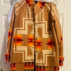 Women’s Archive Harding Coat In The Color Tan Harding. Size Small. This Item Is New (Never Worn Outside Only To Try On) In The Box, And Original Plastic With Barcode (Didn’t Have A Tag), I Have The Receipt If Needed But It Will Have To Be Redacted. Retails For 599 At Pendleton. Chief Joseph, Aztec Jacket, Blanket Jacket, Pendleton Jacket, Indian Blankets, Blanket Coat, Pendleton Wool, Wool Peacoat, Unique Clothing