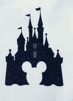 the silhouette of a castle is shown in black and white