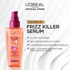 Leave-in Frizz Killer Serum Frizz Control Serum, Elvive Serum, Best Hair Serum For Frizzy Hair, Best Anti Frizz Hair Products, How To Stop Frizzy Hair, Anti Frizz Hair Tips, Heat Protection For Hair, Anti Frizz Hair Products, Hair Products For Frizzy Hair