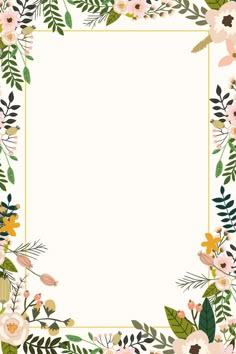 a square frame with flowers and leaves on the edges, in pastel tones to match