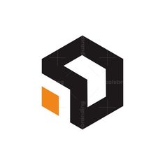 an orange and black hexagonal logo with the letter p in it's center