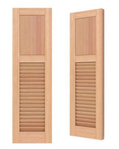 two open wooden shutters on a white background