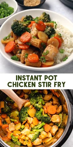 the instant pot chicken stir fry is ready to be eaten