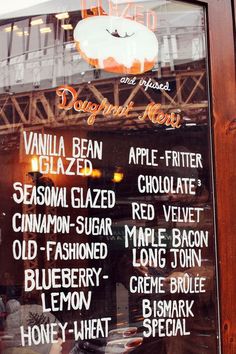 the menu for doughnut heaven is displayed in a window