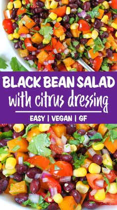 black bean salad with citrus dressing is an easy and healthy side dish that can be made in less than 10 minutes