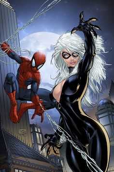 an image of a woman dressed as spider - man and black widow in the city