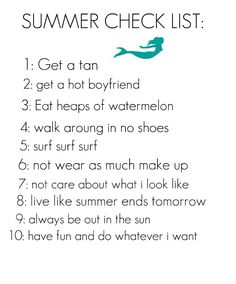 the summer check list is shown in blue and white