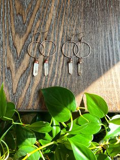 one of a kind. made with copper and polymer clay. Clear Quartz, Polymer Clay, Hoop Earrings, Copper, Moon, Brass