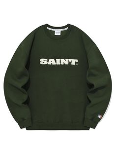 This is a casual and comfortable top by SAINTPAIN that is made out of high quality and sturdy material. With distinctive mood of the design and comfortable wear, you can style it for your casual daily outfit.- Ribbed cuffs and embroidery on the sleeve- Saint embroidery on the chest- Tentar washing processed fabric Casual Logo Tops For College, Casual College Tops With Logo, Green Casual Logo T-shirt, Casual Green Logo T-shirt, Green Casual T-shirt With Logo, Green Crew Neck Sweatshirt With Graphic Print, Sporty Green Top With Branding, Green Graphic Print Crew Sweatshirt, College Crew Neck Sweatshirt With Logo