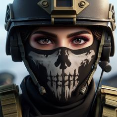 a close up of a person wearing a helmet with a skull painted on the face