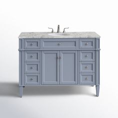 an image of a bathroom vanity with marble top and drawers on the bottom, side view