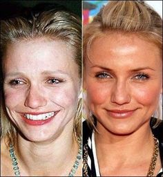 Celebs Without Makeup, Makeup Before And After, Permanent Makeup Eyebrows, Permanent Eyebrows, Celebrities Before And After, Cameron Diaz, How To Apply Mascara, Cindy Crawford, Without Makeup