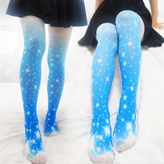 Star Tights, Mode Harajuku, Kawaii Wigs, Harajuku Fashion Street, Blue Galaxy, Stocking Tights, Blue Stars, Kawaii Clothes, Cosplay Outfits