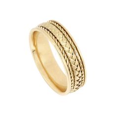 two tone gold and silver wedding ring with braiding on the sides, set against a white background