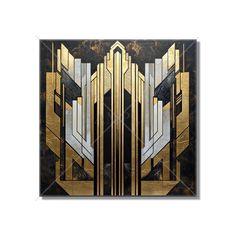 an art deco painting with gold and black accents