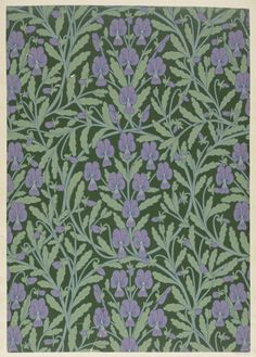 a green and purple wallpaper with leaves and flowers on the bottom half of it