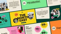 an array of brochures with different colors and designs on them, including the words north east