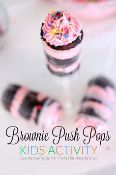 brownie push pops with pink frosting and sprinkles